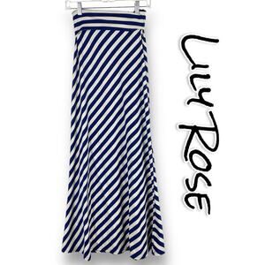 Lily Rose Foldover Striped Maxi Skirt Navy Blue Off White Womens Size XS